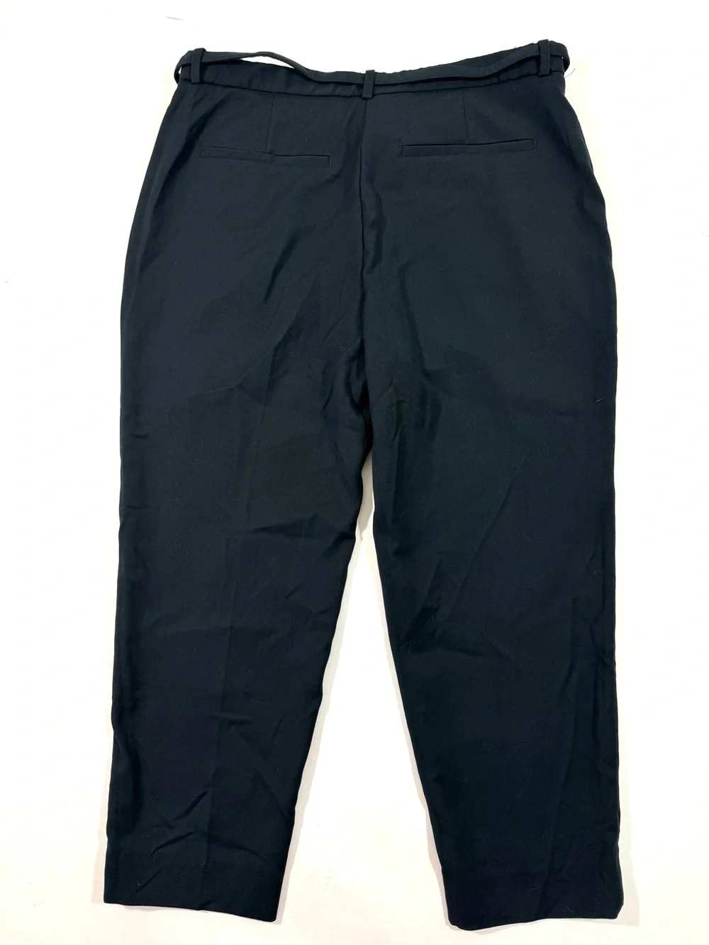 Abercrombie High Rise Belted Ankle Straight Pants Black